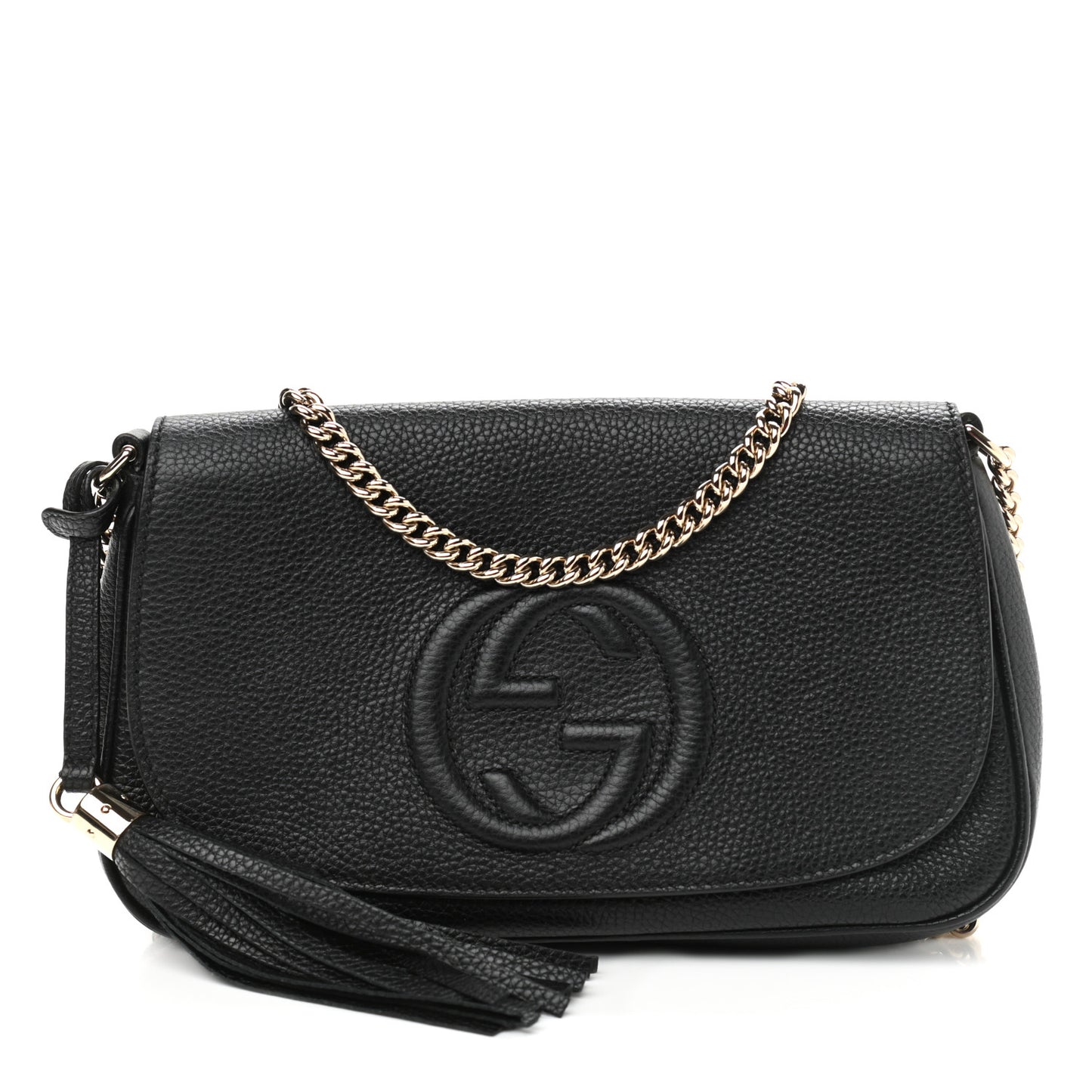 Pebbled Calfskin Medium Soho Flap Crossbody Black