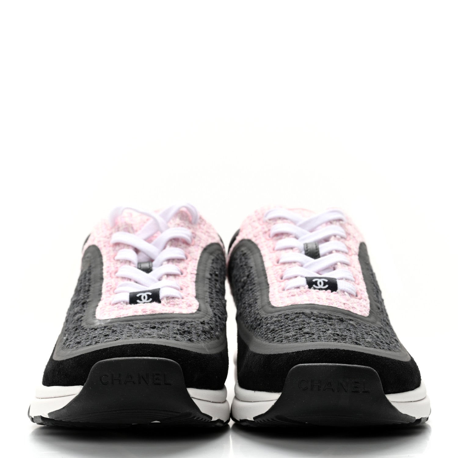 Chanel Tweed Suede Calfskin CC Sneakers 39 Gray Pink 2 of 9