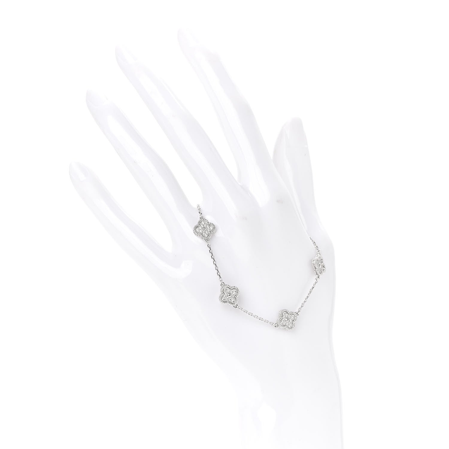 Van Cleef & Arpels 18K White Gold Diamond 6 Motifs Sweet Alhambra Bracelet 2 of 6