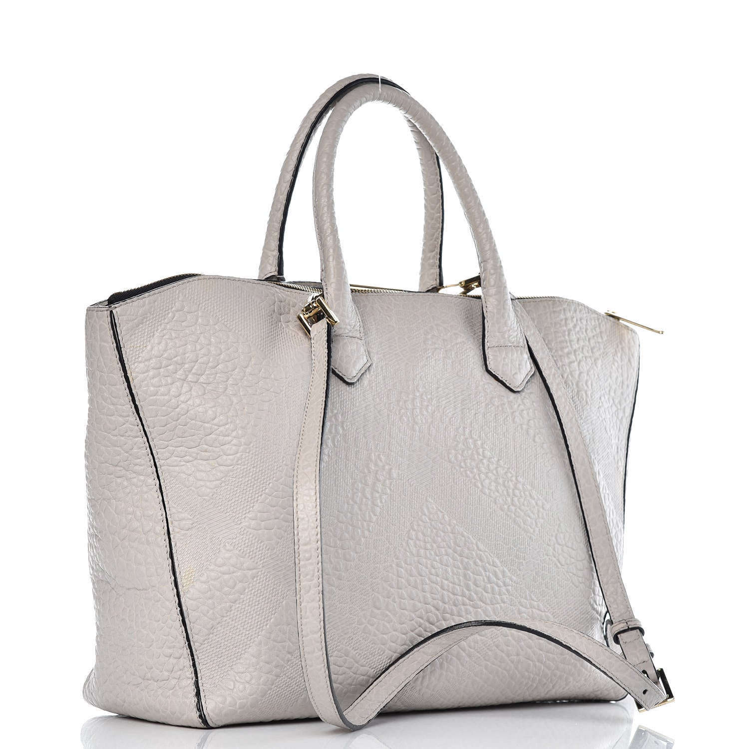Burberry Heritage Grain Check Embossed Medium Dewsbury Tote Pale Grey 3 of 15