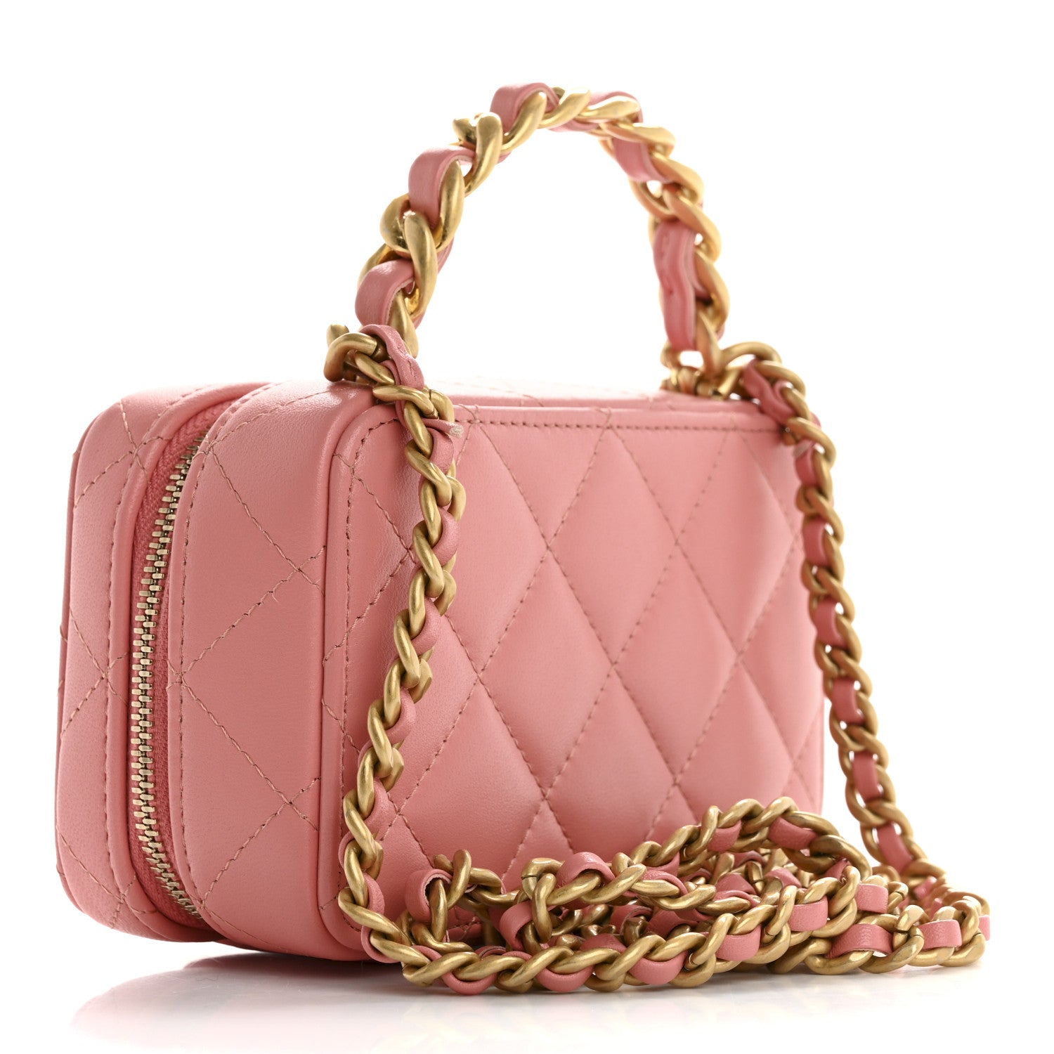 Chanel Lambskin Quilted Top Handle Mini Vanity Case Pink 3 of 12