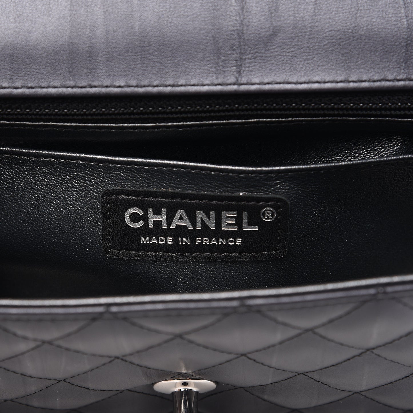Iridescent Calfskin Quilted Mini Rectangular Flap Charcoal