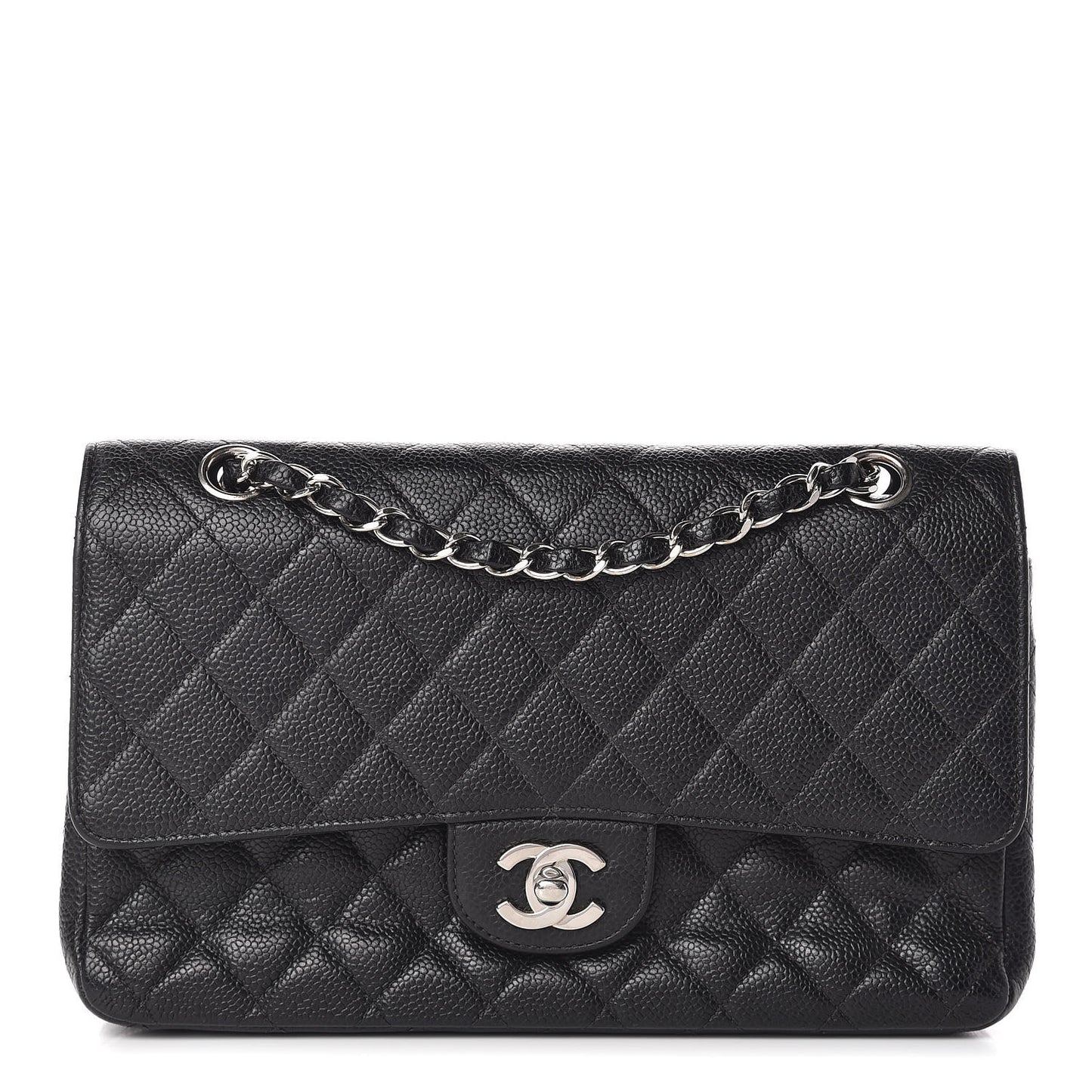 Caviar Quilted Medium Double Flap Black