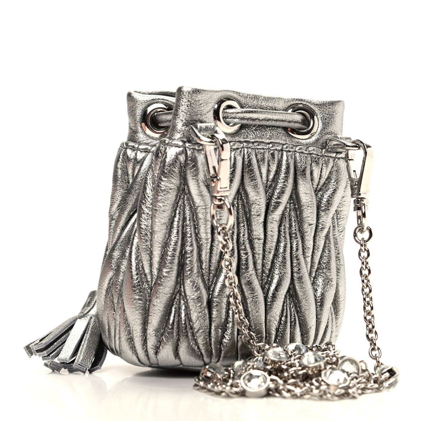 Metallic Nappa Matelasse Mini Bandoliera Cromo