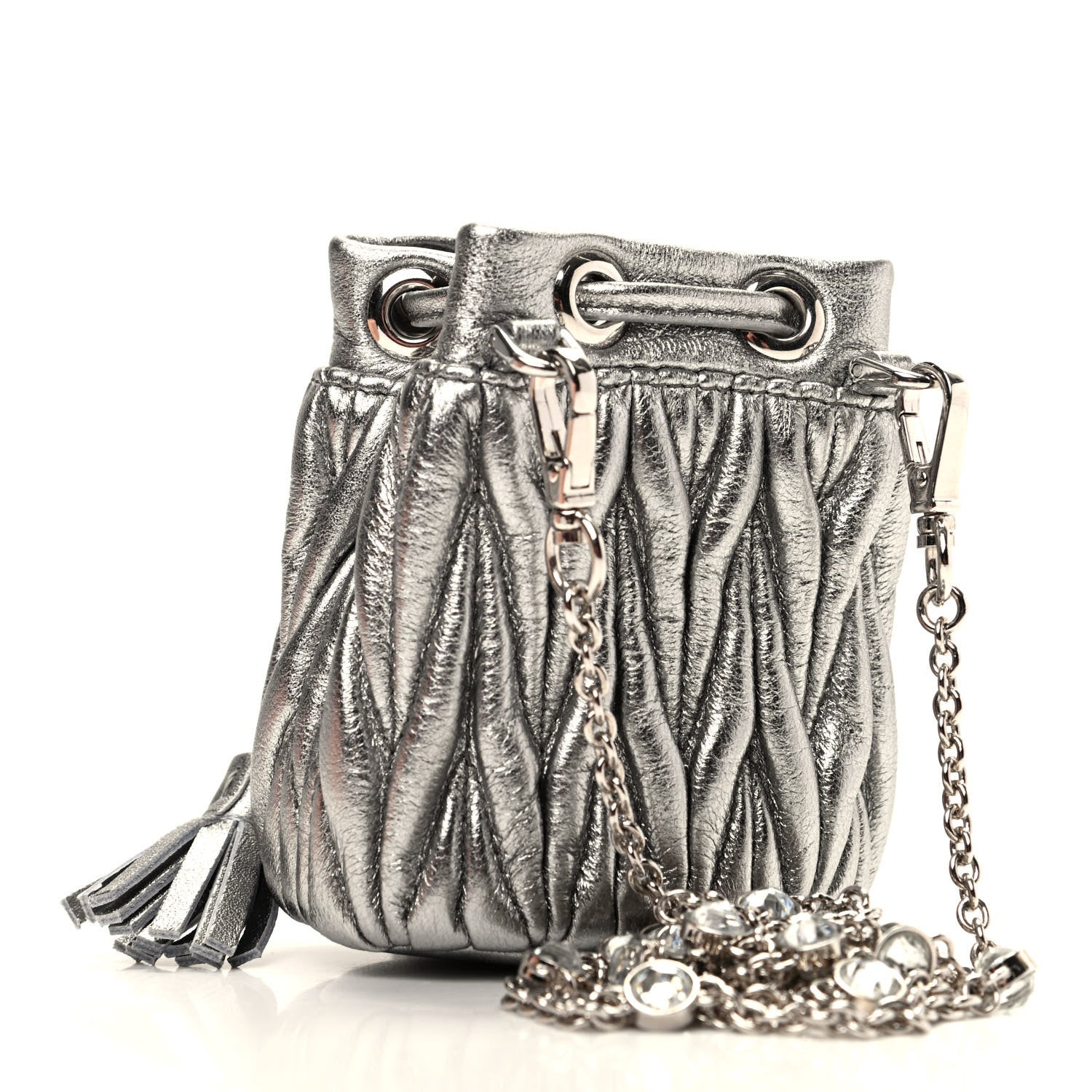 Miu Miu Metallic Nappa Matelasse Mini Bandoliera Cromo 3 of 10