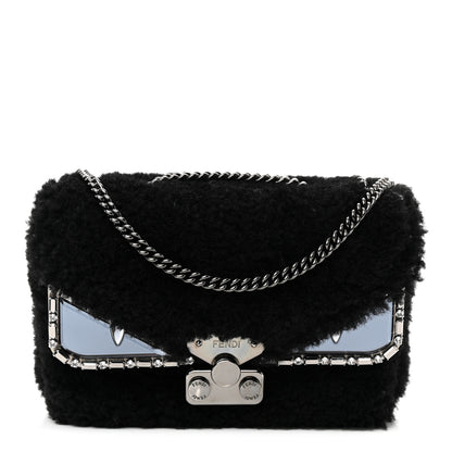 Fendi Shearling Crystal FF1974 Monster Eyes Small Bag Bug Chain Bag Narciso Tobacco Moro Black Tobacco Moro 1 of 10