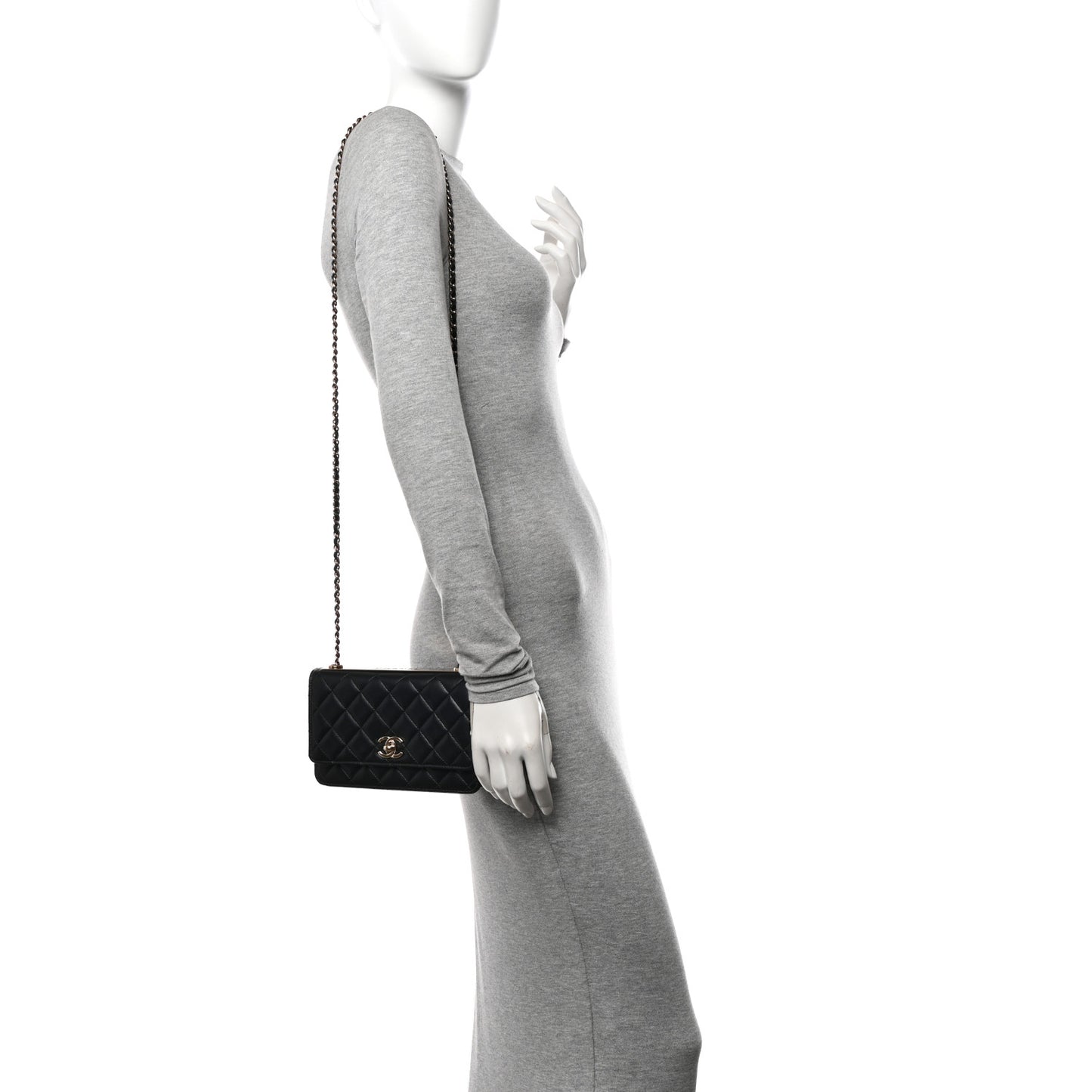 Lambskin Quilted Trendy CC Wallet On Chain WOC Black