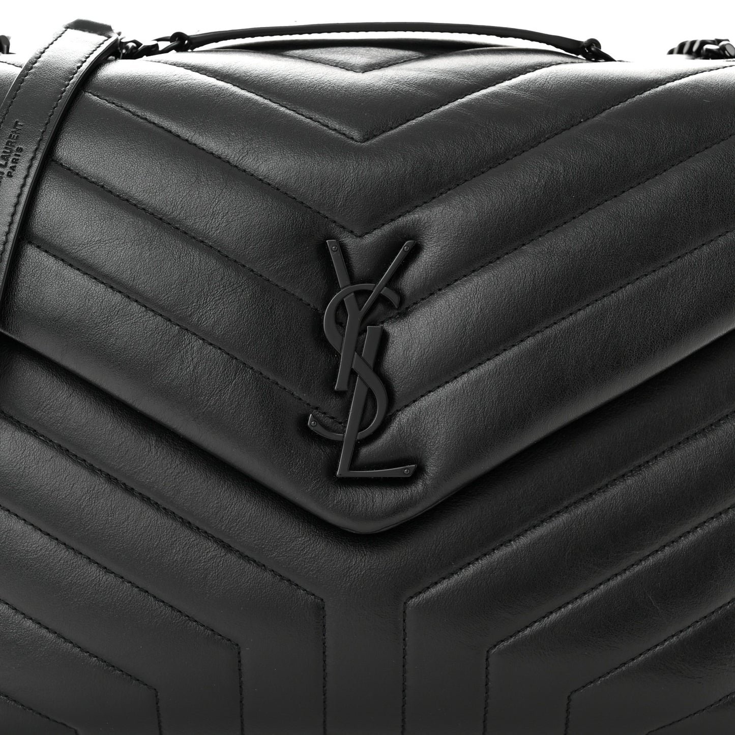 Calfskin Y Quilted Monogram Monochrome Medium Loulou Chain Satchel Black
