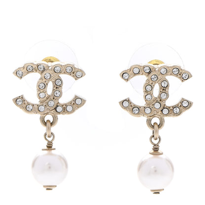 Chanel Crystal Pearl CC Drop Earrings Gold 1 of 5
