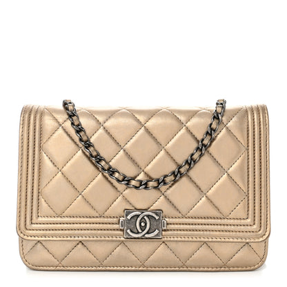 Chanel Metallic Calfskin Quilted Boy Wallet On Chain WOC Gold 1 of 11