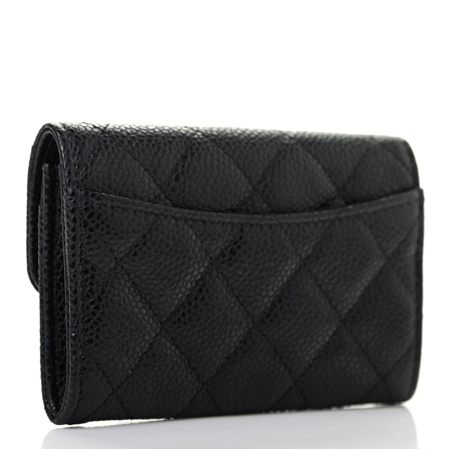 Caviar Quilted Flap Card Holder Wallet Black
