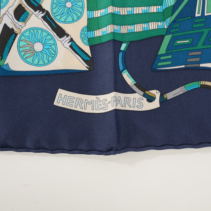 Hermes Silk Voyage En Etoffes Scarf 90 Caban Turquoise Vert 4 of 6