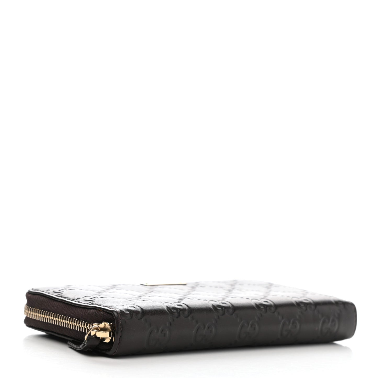 Guccissima Margaux Calfskin Metal Bar Zip Around Wallet Chocolate