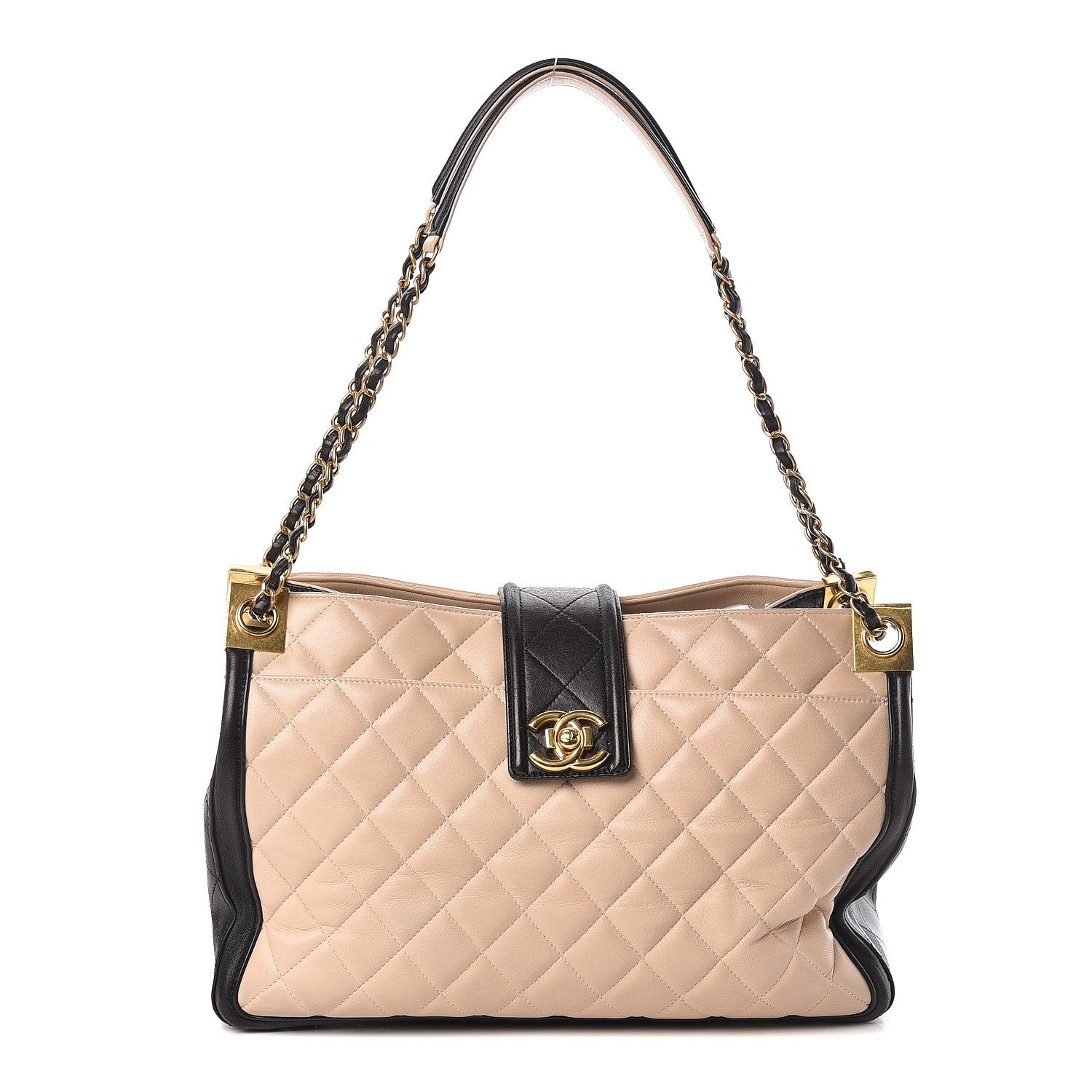 Chanel Lambskin Quilted Elegant CC Shopping Tote Beige Black 1 of 13