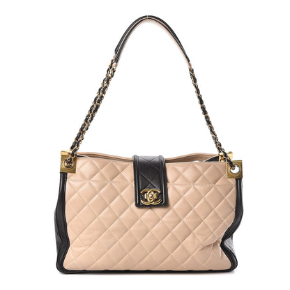 Chanel Lambskin Quilted Elegant CC Shopping Tote Beige Black 1 of 13