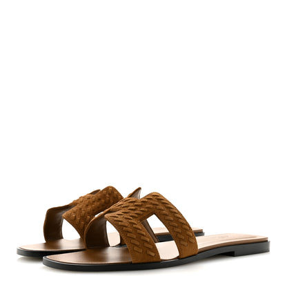 Hermes Suede Goatskin Braided Oran Sandals 40 Brun Fume 4 of 10