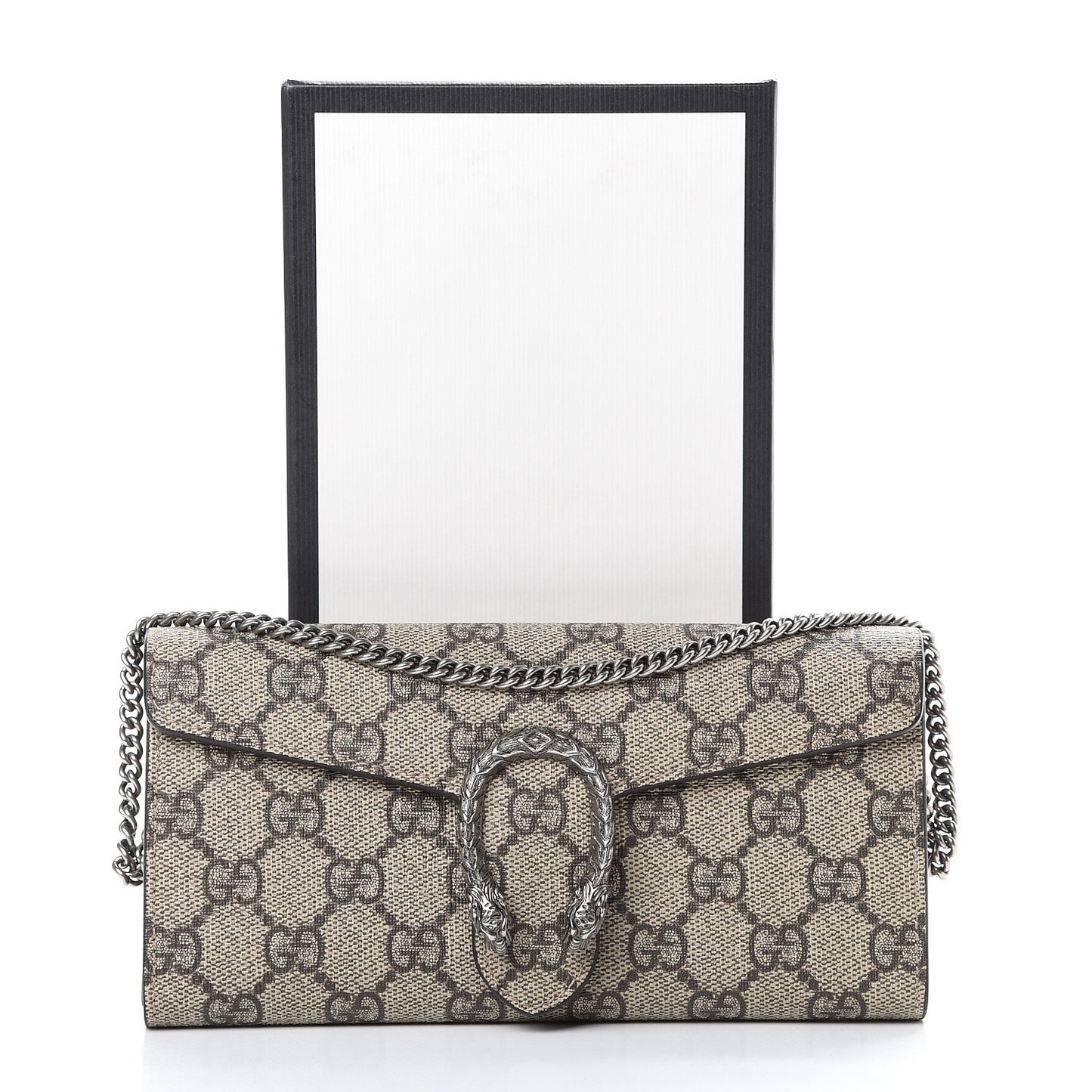 GG Supreme Monogram Dionysus Chain Clutch Wallet Beige Taupe