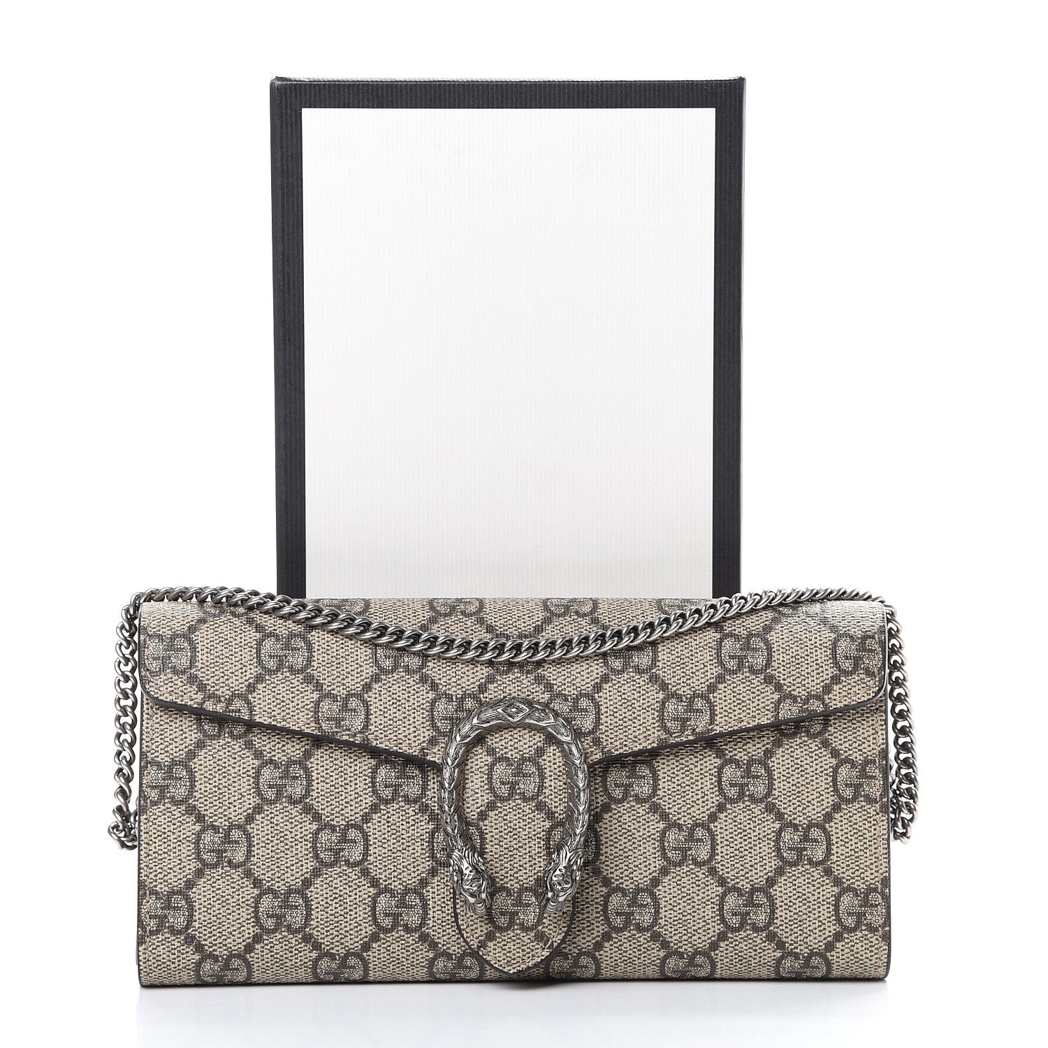 Gucci GG Supreme Monogram Dionysus Chain Clutch Wallet Beige Taupe 11 of 11