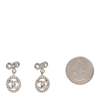Chanel Crystal CC Bow Round Drop Earrings Silver 2 of 4