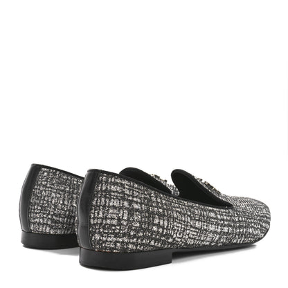 Chanel Fantasy Fabric Grosgrain CC Mocassin Loafers 37.5 Silver Black 5 of 9