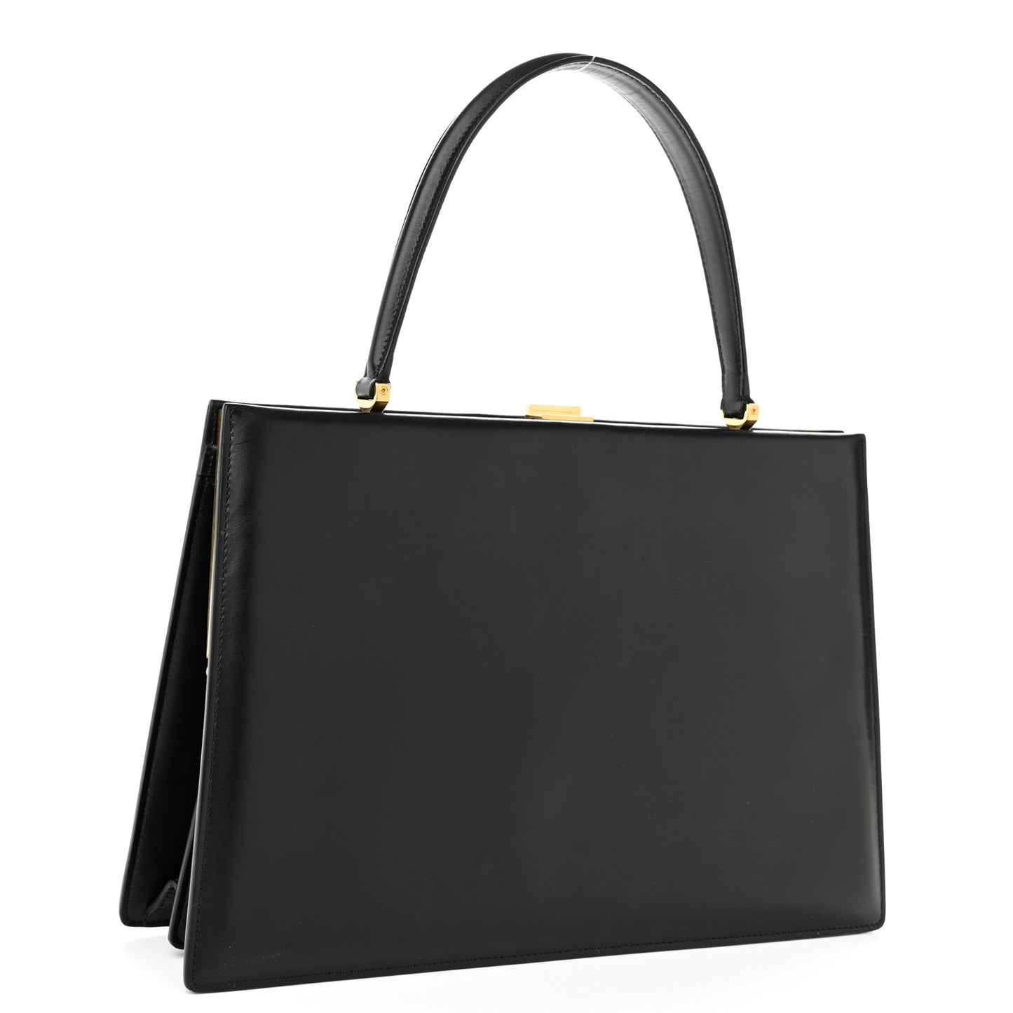 Box Calfskin Medium Clasp Bag Black