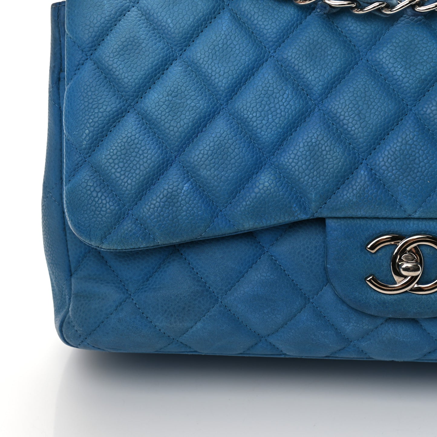 Iridescent Caviar Quilted Jumbo Double Flap Blue