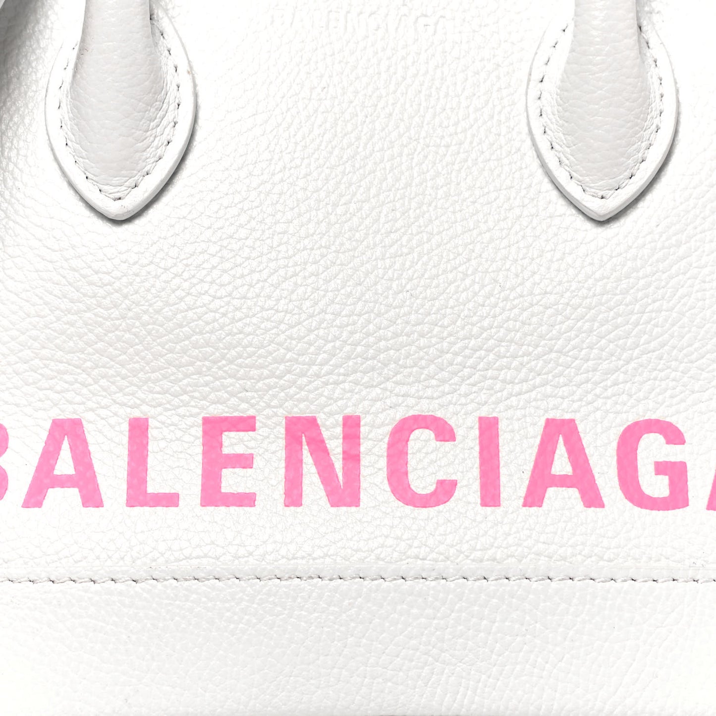 Grained Calfskin Logo XXS Ville Top Handle Bag White Fluo Pink