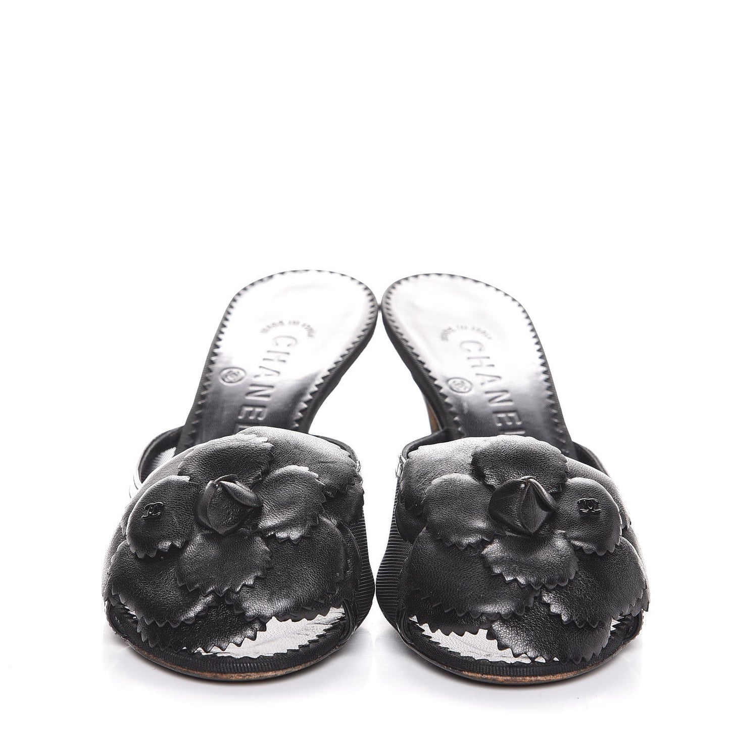 Lambskin Mesh Camellia Mules 38 Black