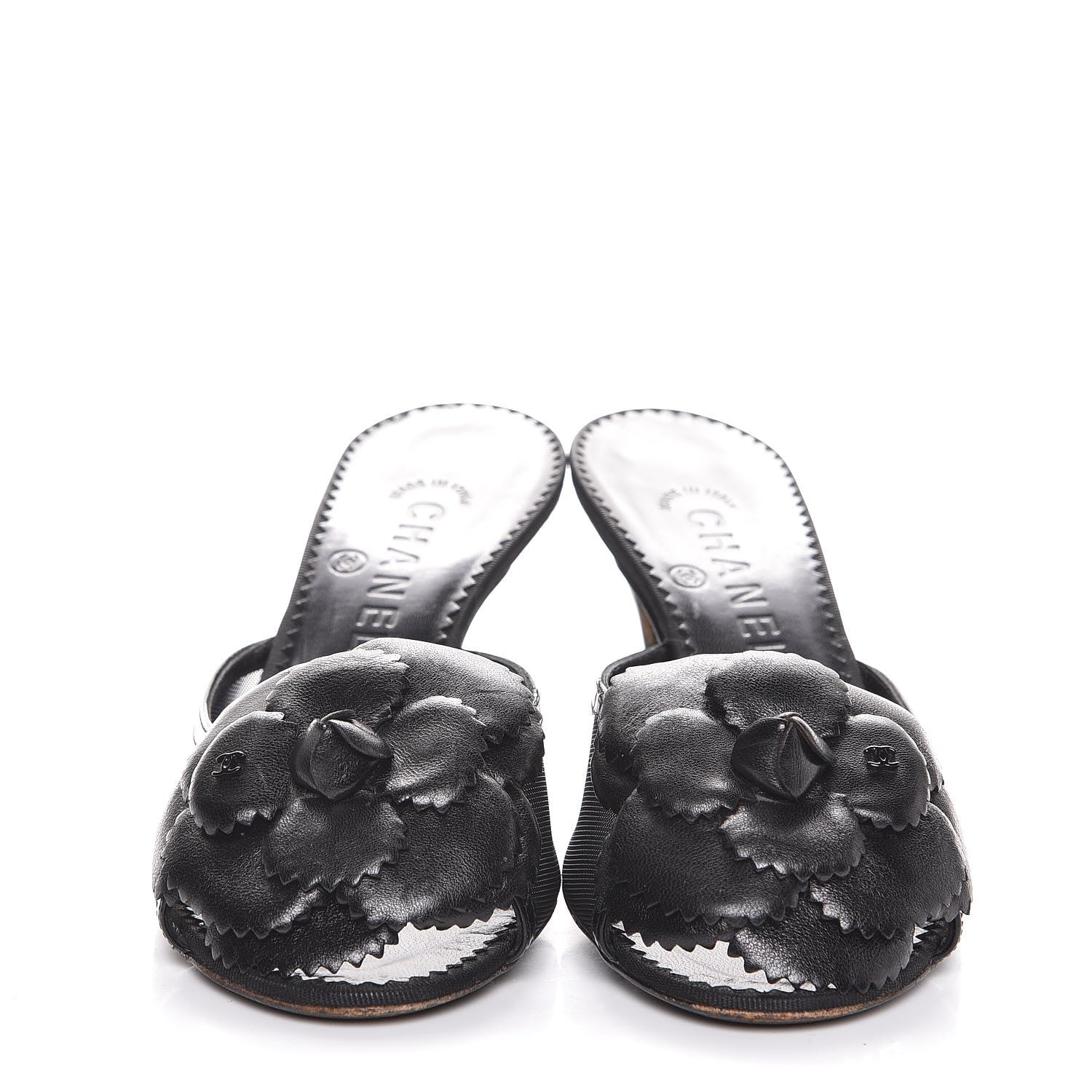 Chanel Lambskin Mesh Camellia Mules 38 Black 2 of 12