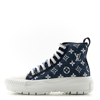 Louis Vuitton Denim Monogram Squad Sneaker Boots 37.5 Marine 1 of 8