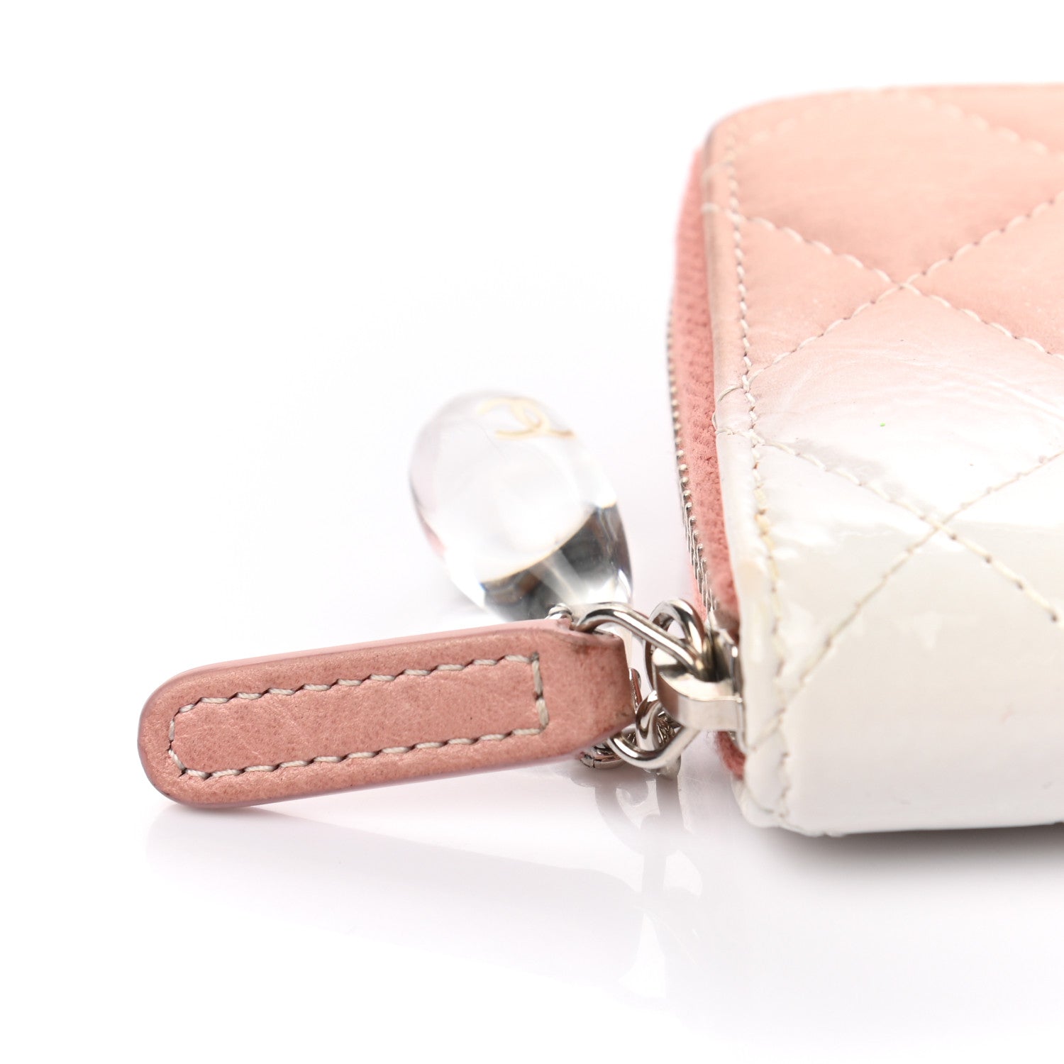 Chanel Ombre Patent Calfskin Quilted Small Zip Around Wallet Pink White 9 of 9