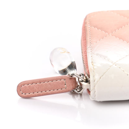 Chanel Ombre Patent Calfskin Quilted Small Zip Around Wallet Pink White 9 of 9