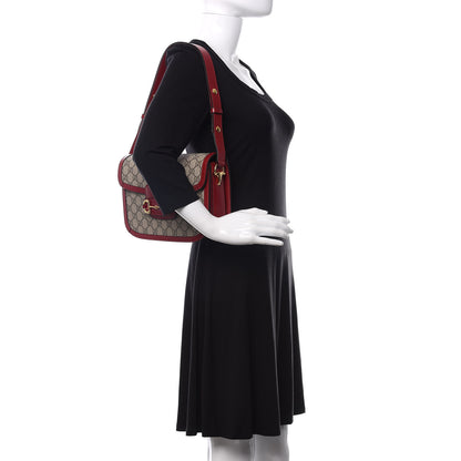 Gucci GG Supreme Monogram Azalea Calfskin Horsebit 1955 Shoulder Bag Beige Ebony New Cherry Red 2 of 10