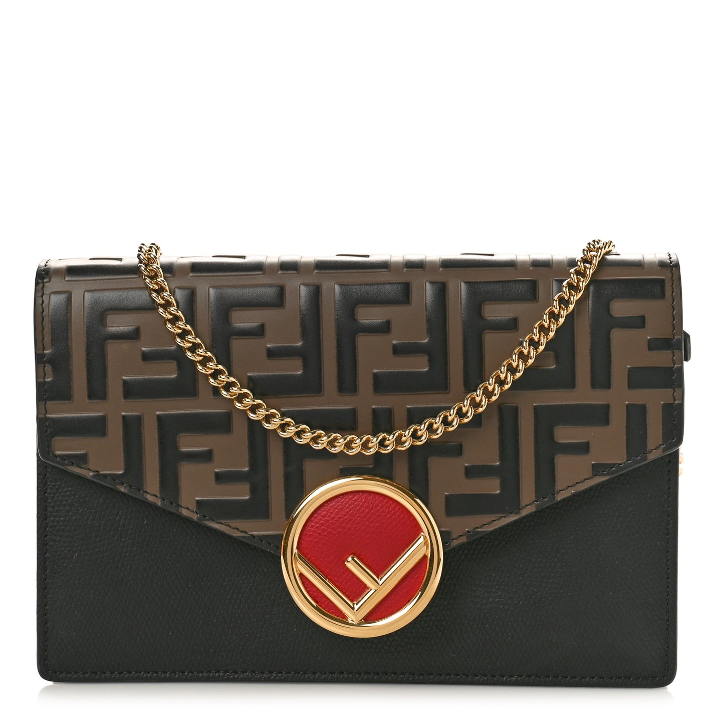 Vitello Cruise F is Fendi Bi-Color FF 1974 Embossed Medium Envelope Wallet On Chain Black Maya