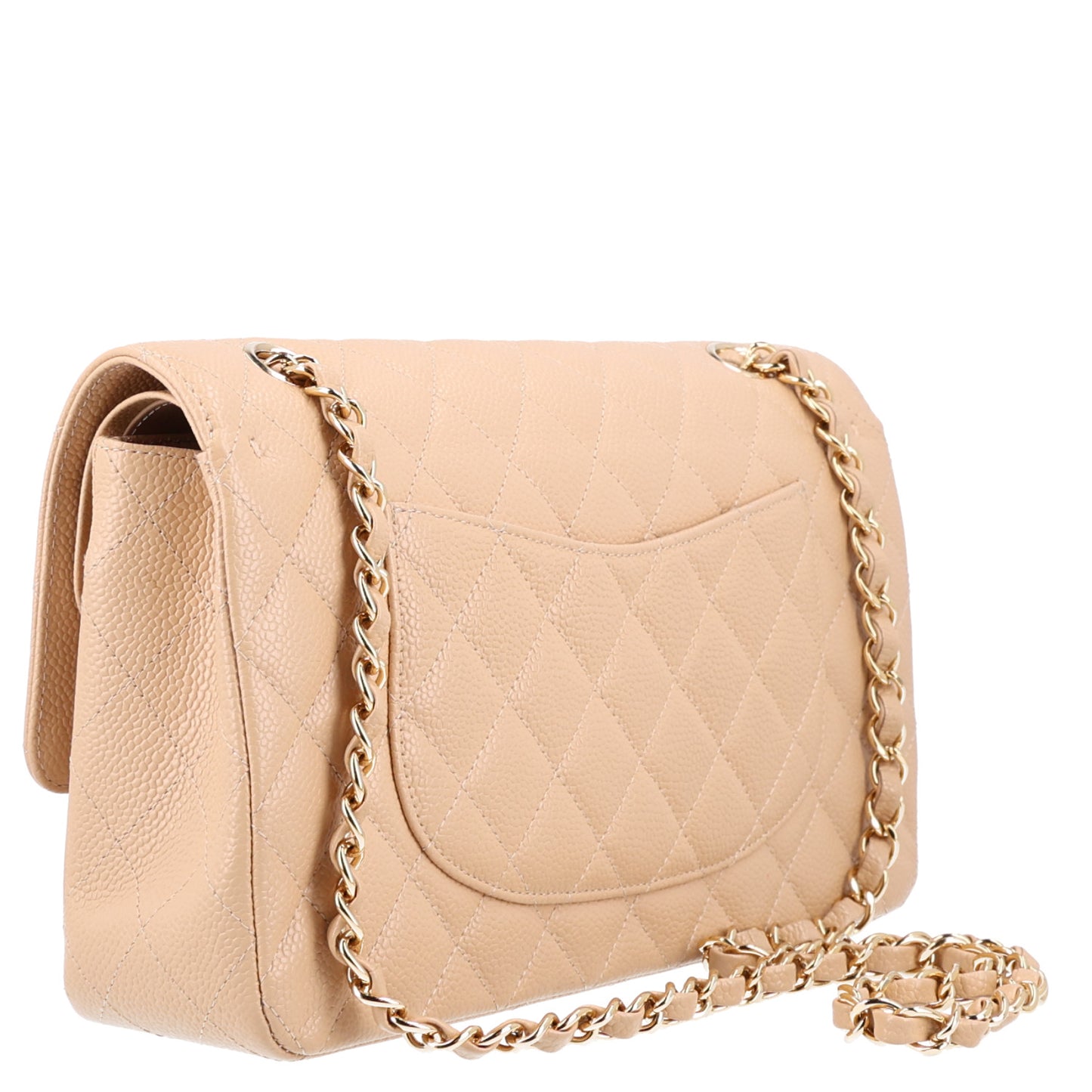 Caviar Quilted Medium Double Flap Beige