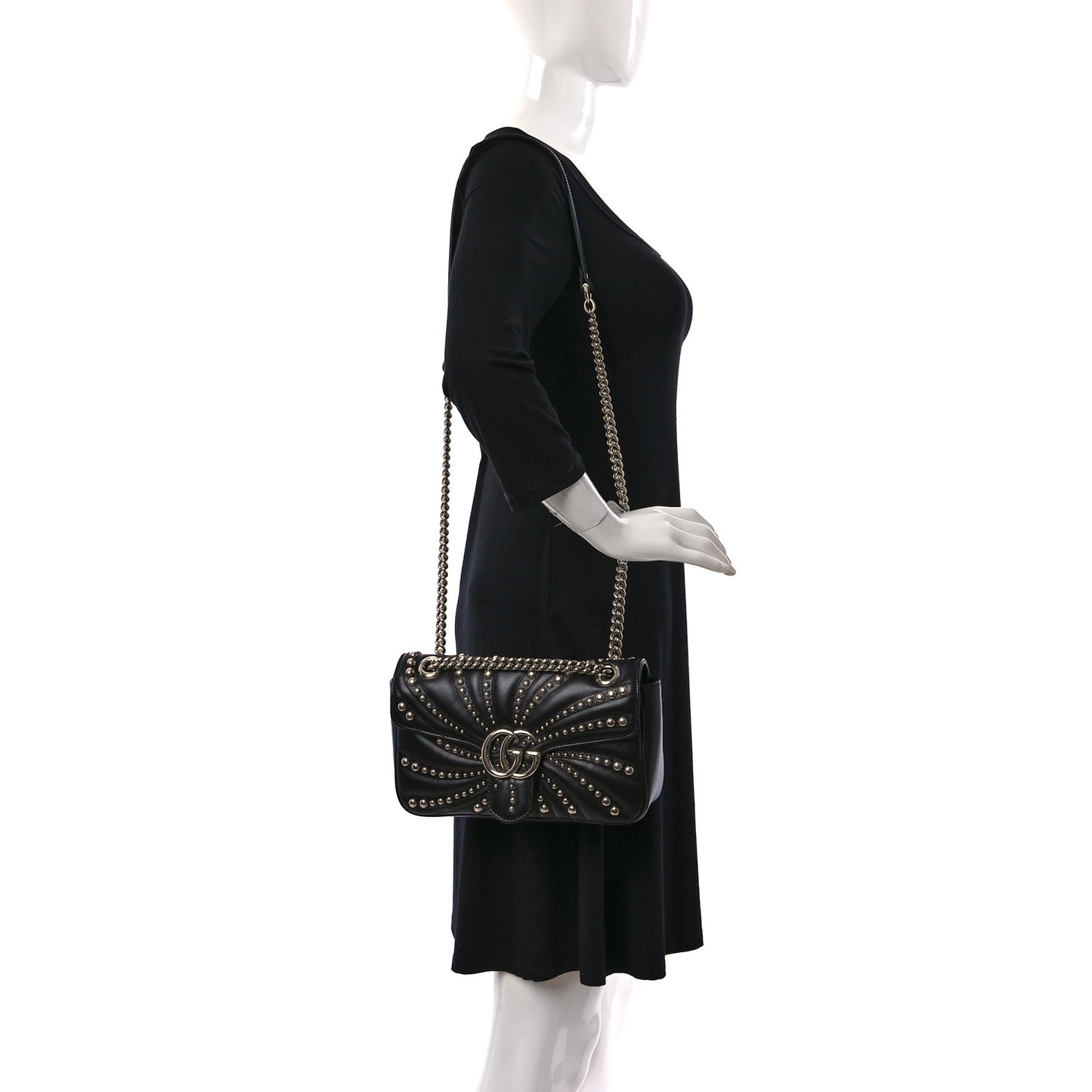 Calfskin Spiral Stud Small GG Marmont Shoulder Bag Black