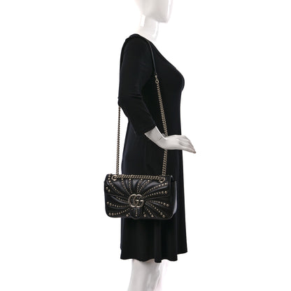 Gucci Calfskin Spiral Stud Small GG Marmont Shoulder Bag Black 1 of 9