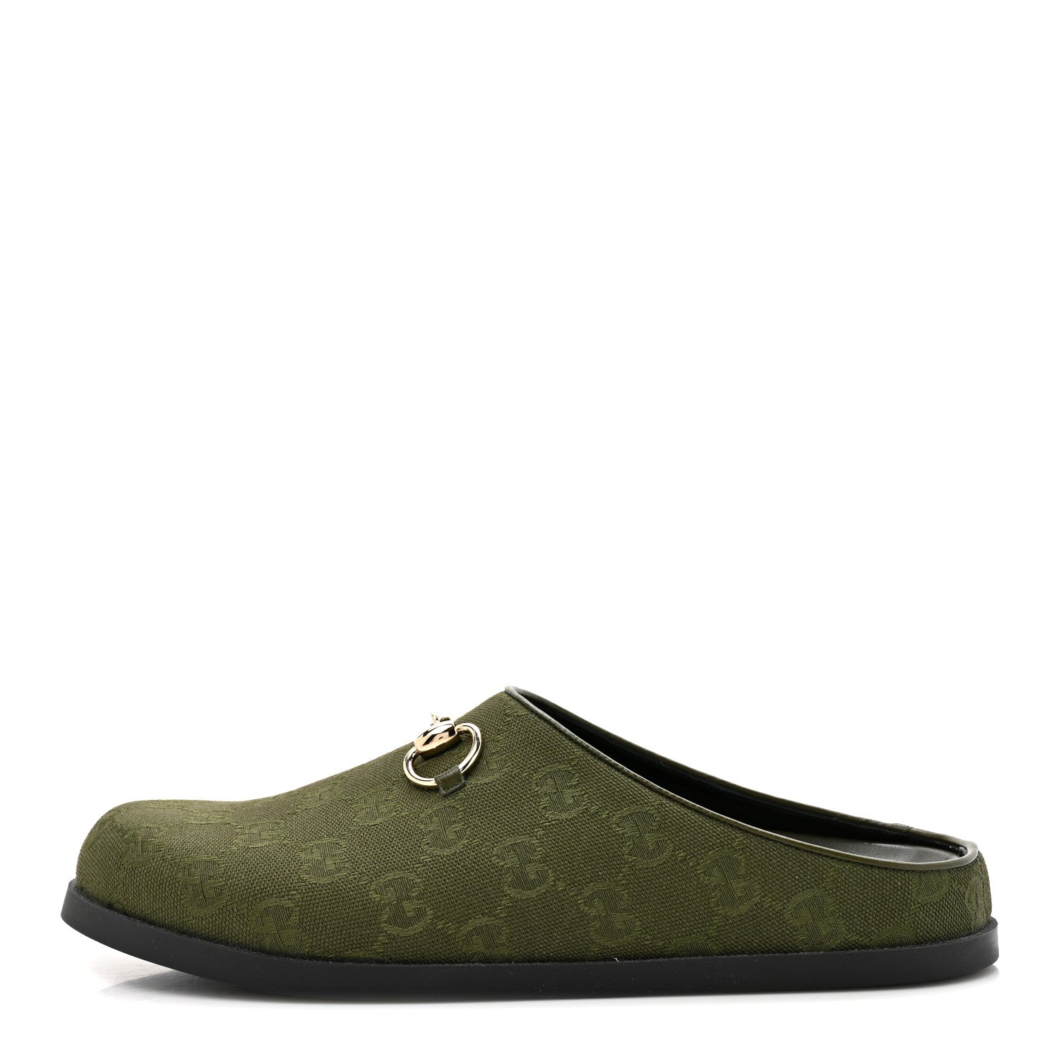 Gucci New Canvas Monogram GG Granada Kid Womens Horsebit Mules 39.5 Green 1 of 9