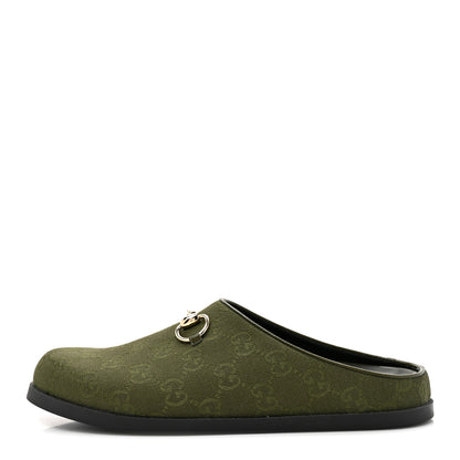 Gucci New Canvas Monogram GG Granada Kid Womens Horsebit Mules 39.5 Green 1 of 9