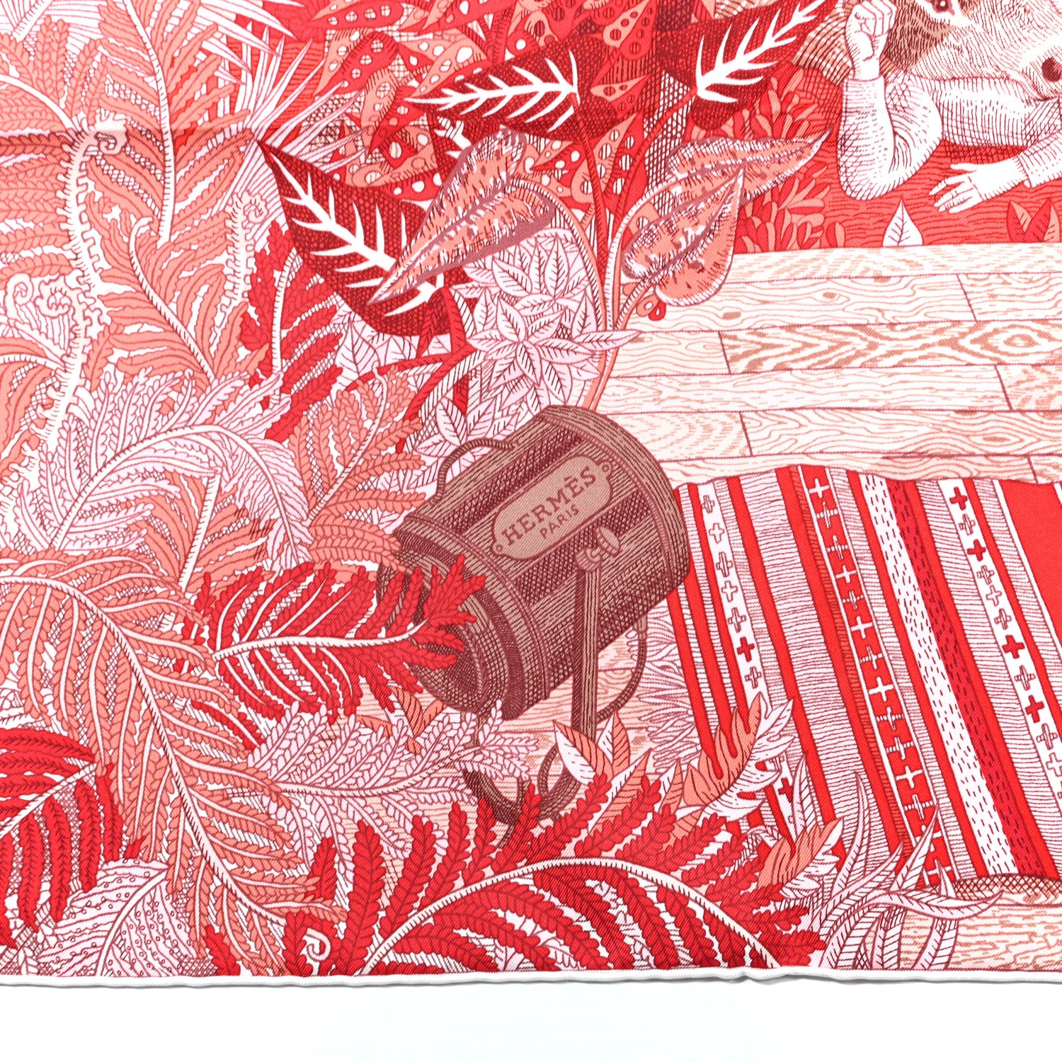 Hermes Silk Acte III Scene I La Clairiere Scarf 90 Rouge Rose Blanc 3 of 8