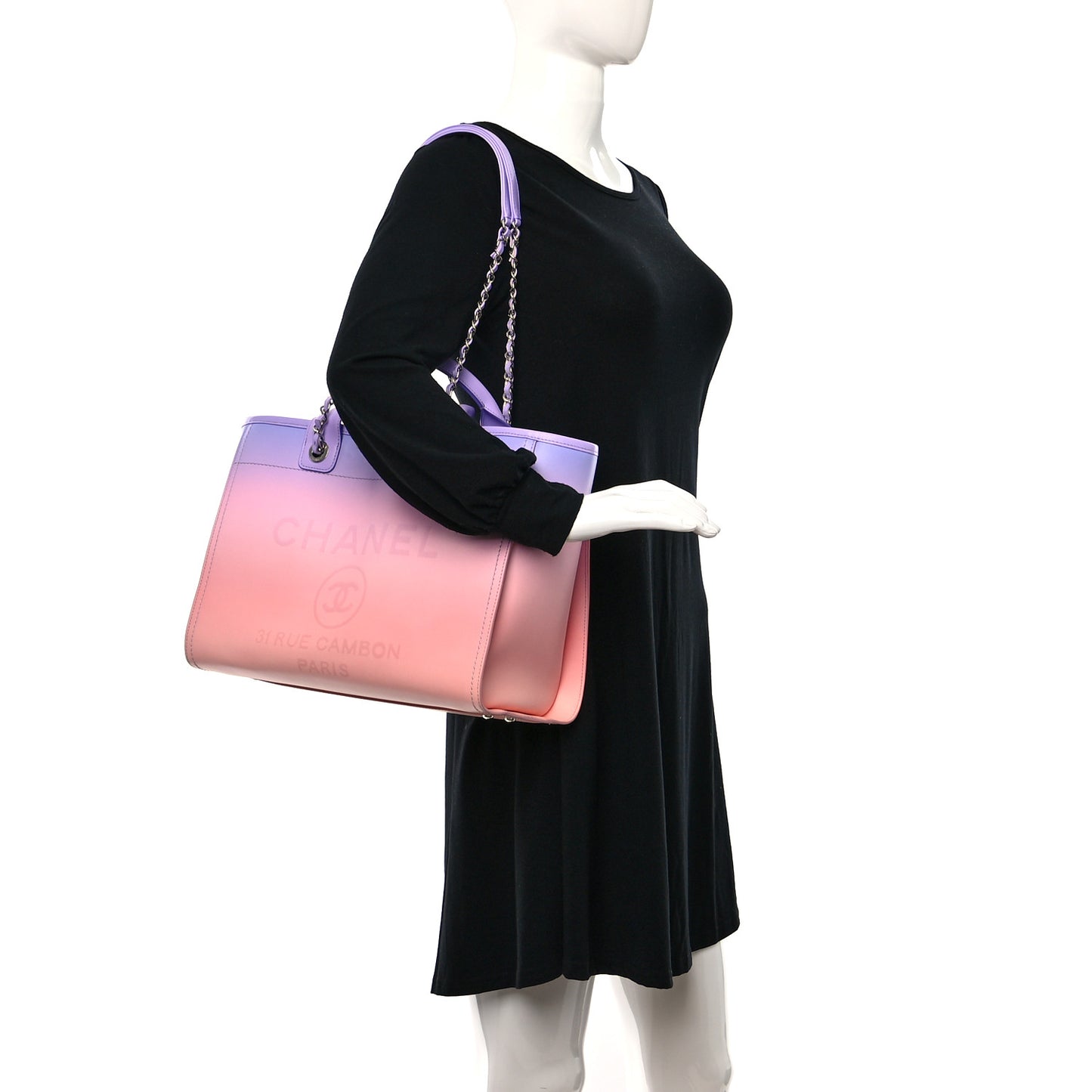 Shaded Calfskin Medium Deauville Tote Light Purple Pink Coral