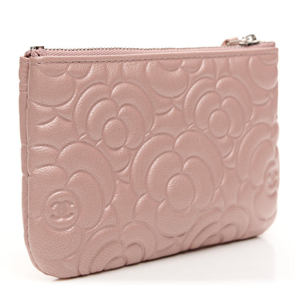 Chanel Goatskin Camellia Embossed Cosmetic Pouch Light Pink 3 of 10