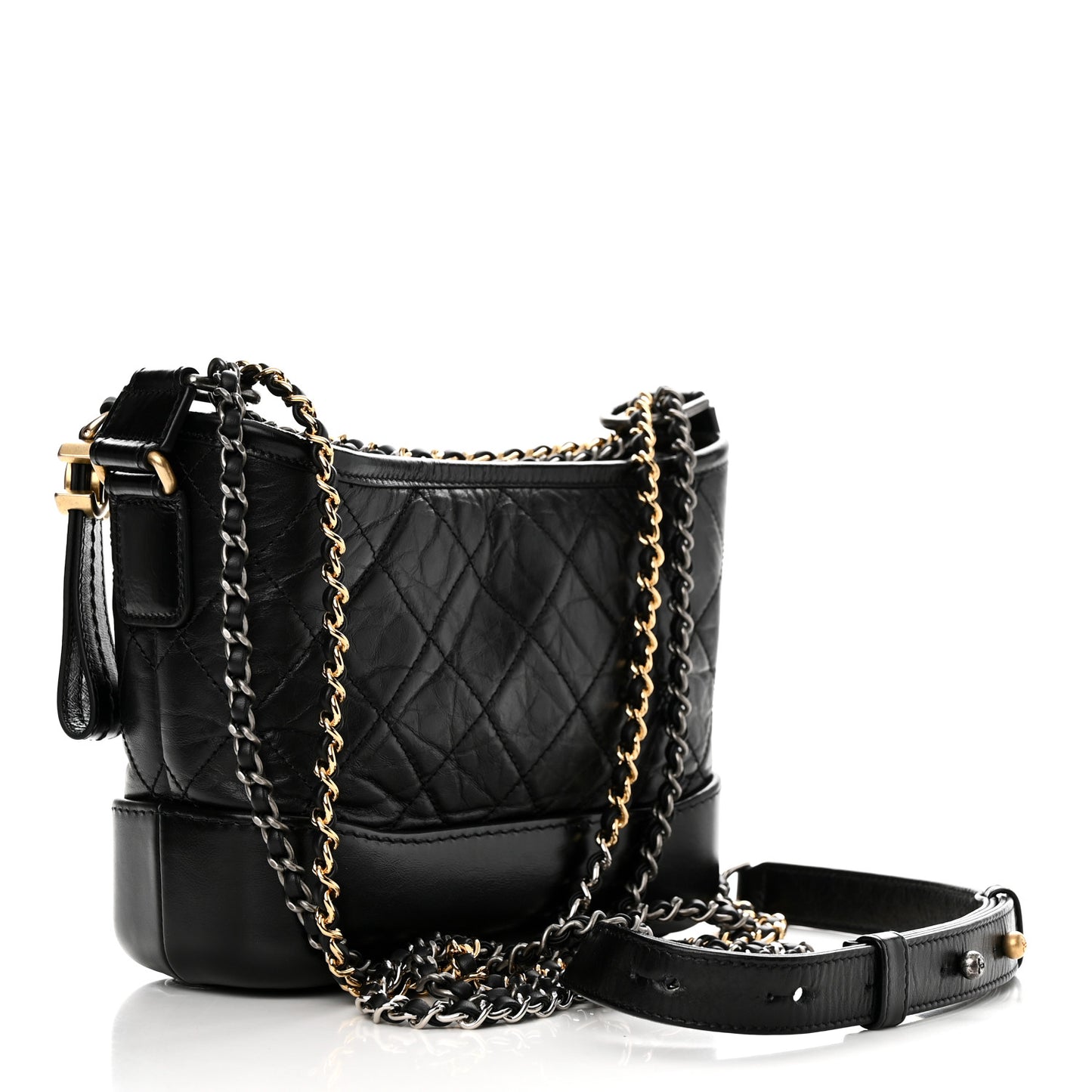 Aged Calfskin Quilted Small Gabrielle Hobo Black