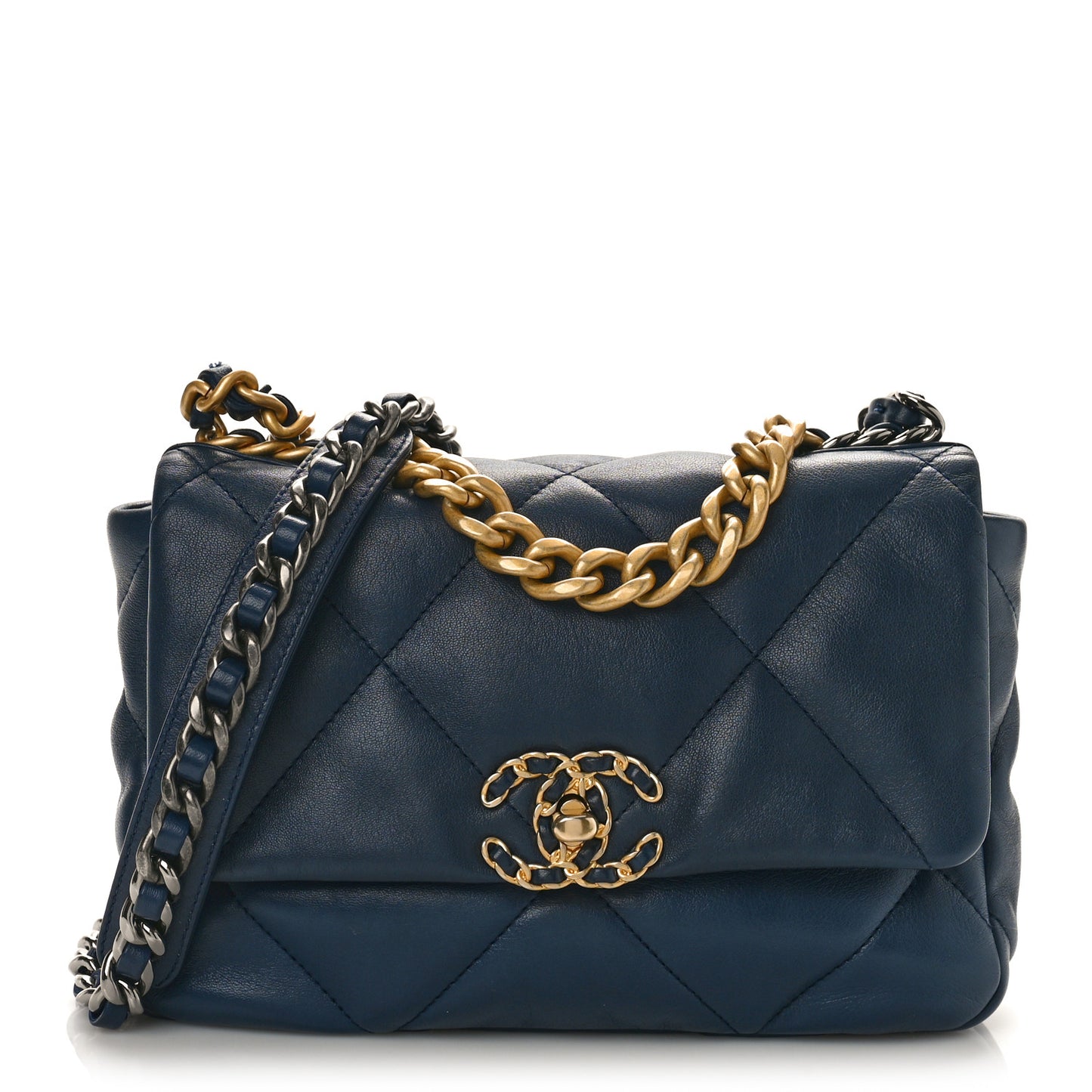 Goatskin Quilted Medium Chanel 19 Flap Navy Blue
