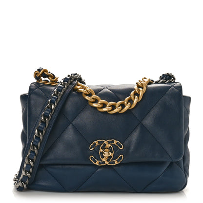 Chanel Goatskin Quilted Medium Chanel 19 Flap Navy Blue 1 of 10