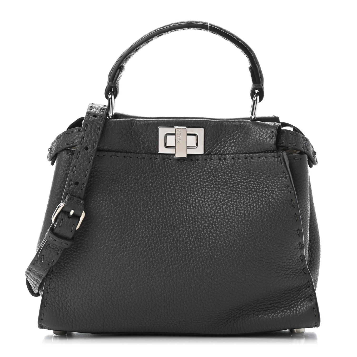 Fendi Cuoio Romano Selleria Bi-Color Mini Peekaboo Iconic Satchel Asfalto Latte 1 of 8
