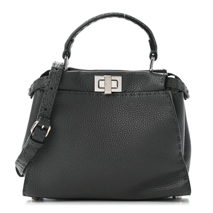 Fendi Cuoio Romano Selleria Bi-Color Mini Peekaboo Iconic Satchel Asfalto Latte 1 of 8