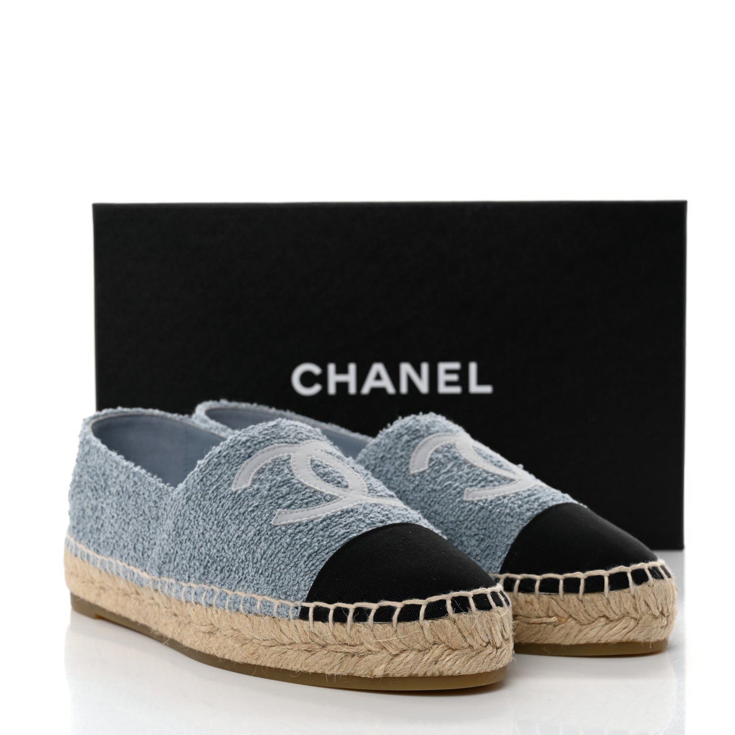 Fabric Grosgrain CC Espadrilles 37 Blue Light Gray Black