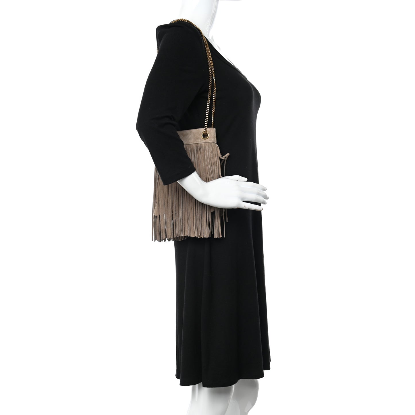Suede Calfskin Small Grace Fringed Hobo Bag Dusty Grey
