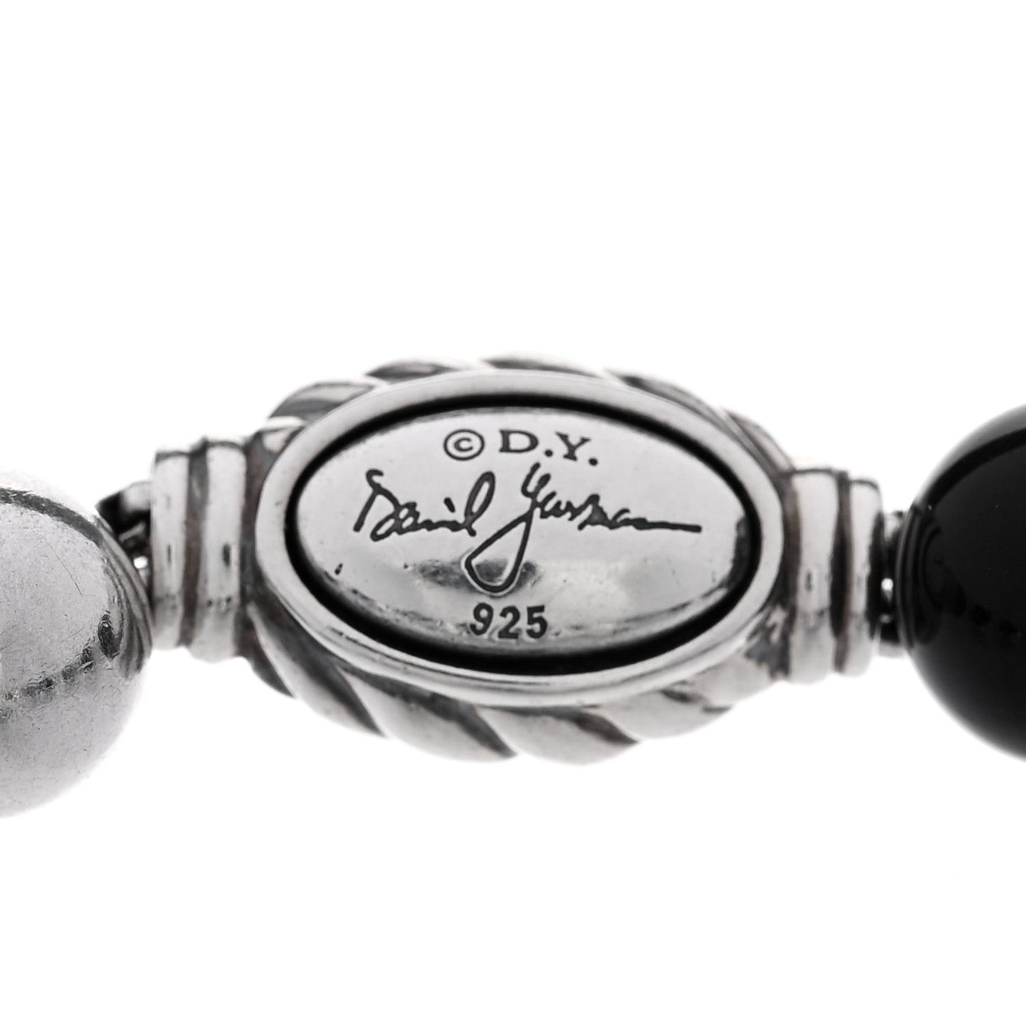 Sterling Silver Black Onyx Hematine 8mm Elements Bead Bracelet